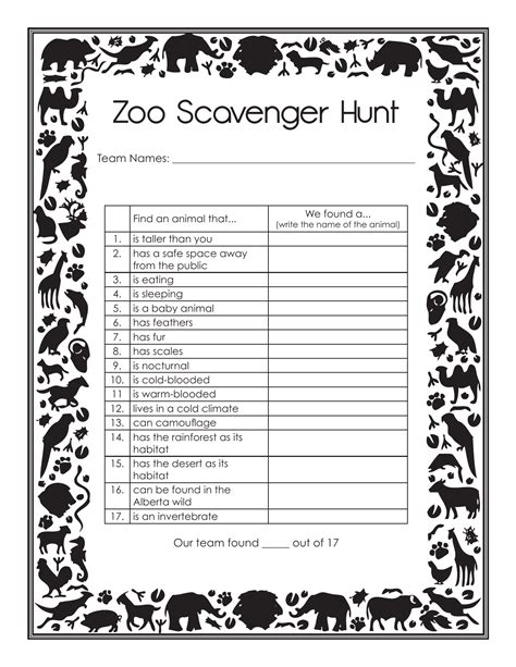 Zoo Scavenger Hunt Printable Free